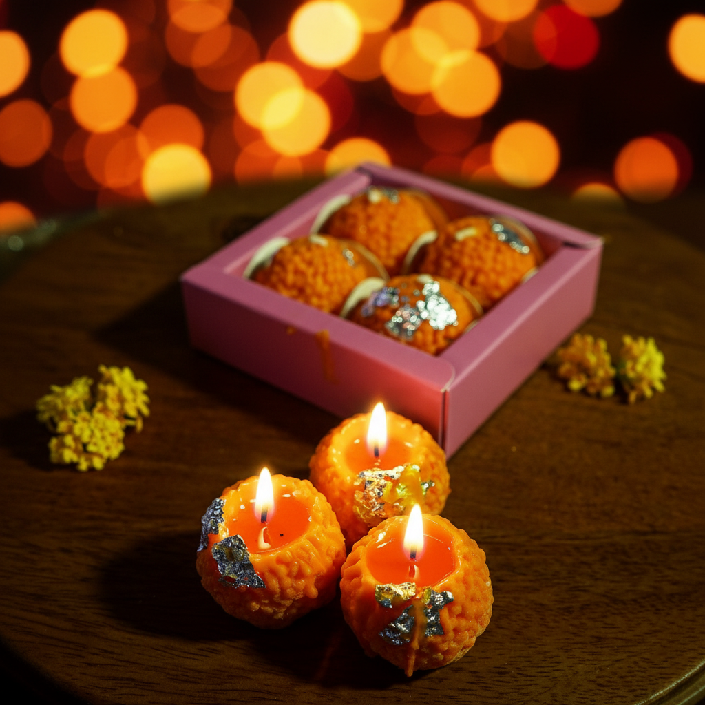 Laddoo Shaped Diyas – Festive Home Decor & Gifting Ideas( 4 Pieces)